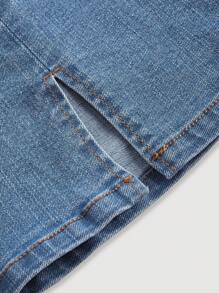 SHEIN MOD 女士无袖后拉链简约牛仔连衣裙，休闲日常穿着 - 淺色水洗藍 - 查看 4