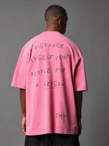 SUMWON Oversized Fit Short Sleeve Tee With Text Graphic Print