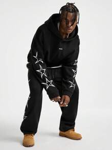 Manfinity VCAY Men's Loose Knit Long Sleeve Sweatshirt Set, For Fall Winter - Black - View 3