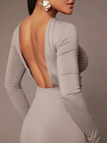 Silquee 女式基本款无袖露背褶皱腰紧身连衣裙，亲肤，土灰色 - 灰色 - 查看 6