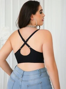 Închidere în față Confortabil, minimalist, fără fir, sutien de mărime mare - Negru - Vizualizare 2