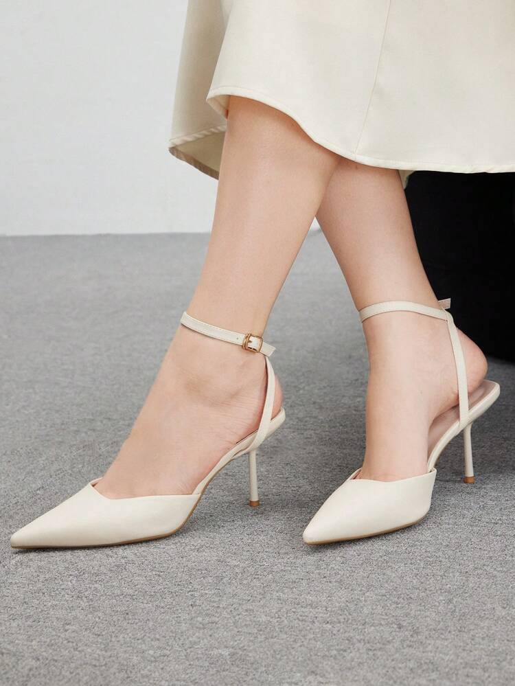 CUCCOO BIZCHIC White Pointy Toe Strappy High Heel Shoes For Women - Office, Date, Party, Wedding, Vacation Spring Shoes Spring Break Easter For Christmas Spring Shoes