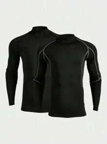 Gym Rark Boyfriend Style Men's Stand Collar Long Sleeve Minimalist Casual Sports T-Shirt 2-Piece Set - Black - View 11