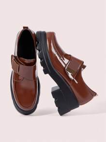 CUCCOO DOLLMOD Women's Outdoor Round Toe Platform Thick Bottom Smooth PU Black Casual & Party Hook And Loop Flats For Christmas And New Year Holiday Vibe Fall And Winter - Brown - View 2