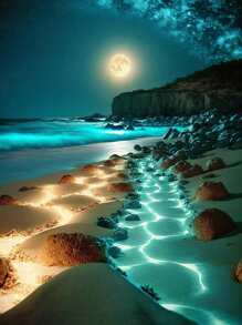 1pc Luminous Beach Diamond Painting Kit,5d Diamond Painting Set Rhinestone Decorative Gift, Suitable For Adults Beginner, Diamond Digital Art Kit, Round Full Diamond, Diamond Point Diy, Birthday Gift,Home Decoration,Wall Decoration Christmas For Holiday Gift Giving