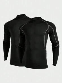 Gym Rark Boyfriend Style Men's Stand Collar Long Sleeve Minimalist Casual Sports T-Shirt 2-Piece Set - Black - View 1