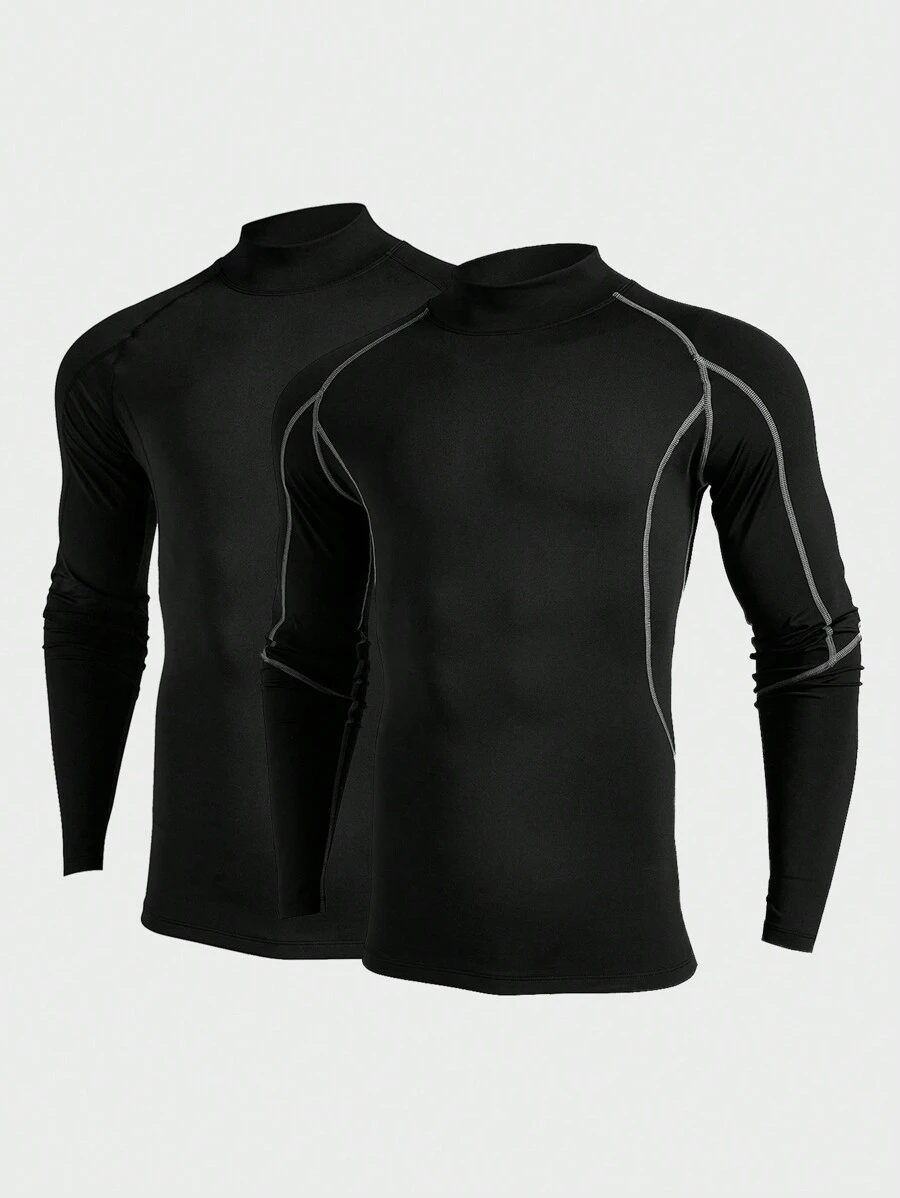 Gym Rark Boyfriend Style Men's Stand Collar Long Sleeve Minimalist Casual Sports T-Shirt 2-Piece Set - Black - View 1