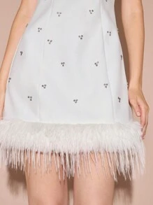 Enchnt 1 件女士时尚纯色水晶装饰拼布无袖连衣裙