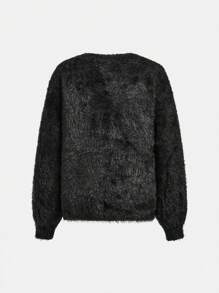 休闲青少年（女孩）长袖开衫、简约夹克 - 黑色 - 查看 2