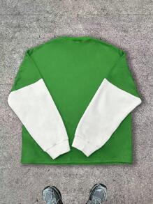 Manfinity Dauomo Green & White Splicing, 2 In 1, Star & Letter Design Men Crew Neck Pullover Sweatshirt - Multicolor - View 2