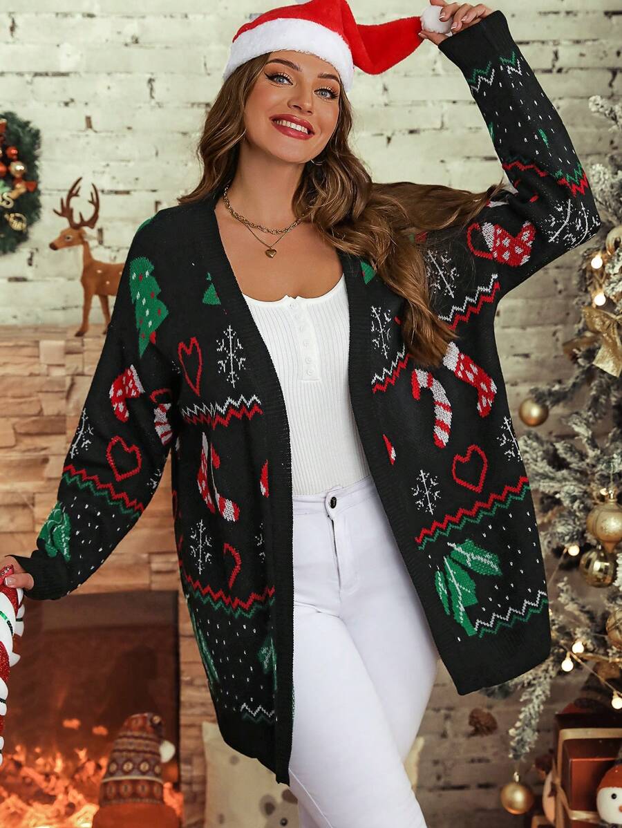Calvaya Áo len cardigan dệt kim hình trái tim Giáng sinh cỡ lớn - Nhiều màu - Xem 1
