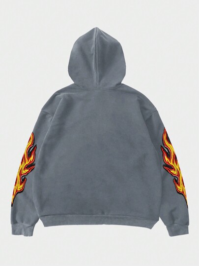 Street Life Men's Letter & Cartoon Print Hooded Zipup Long Sleeve Sweatshirt Sweatshirt
