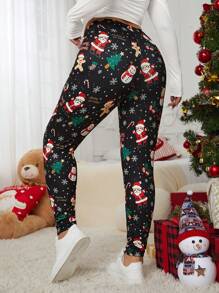 SHEIN EZwear Christmas Santa Claus, Gingerbread Man, Christmas Tree, Christmas Decorations, Christmas Snowman, Snowflake, Christmas Leggings