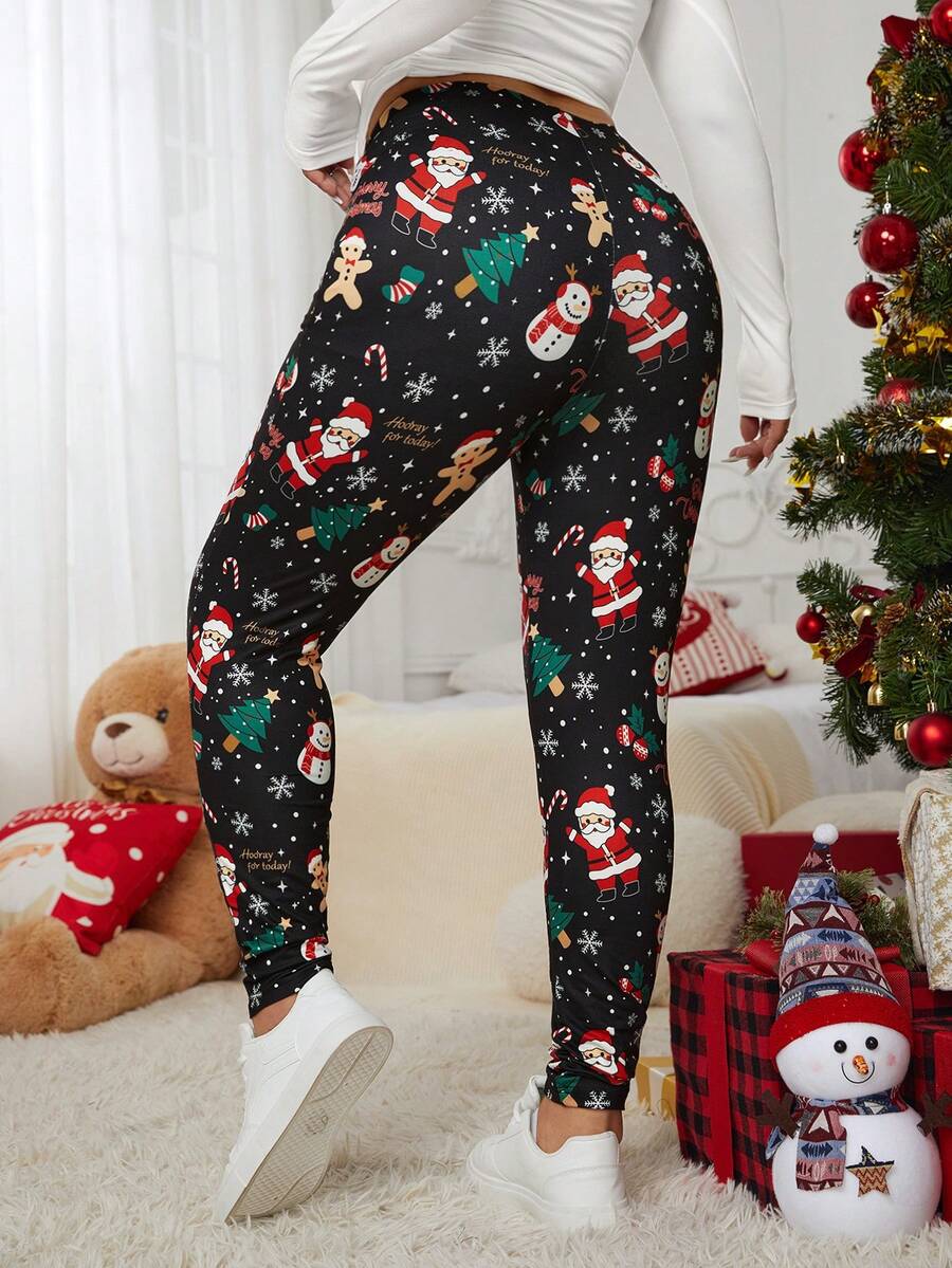 SHEIN EZwear Christmas Themed Digital Print Pattern, Includes Santa