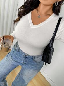 SHEIN EZwear 3pcs Plus Size Women's Fuzzy V-Neck Pullover Sweater, Fall/Winter Knitwear Collection In White, Gray And Black - Multicolor - View 2