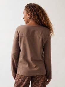 SHEIN Unity Blusa casual de cuello redondo de manga larga de unicolor para mujer, otoño