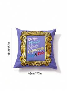 FRIENDS X SHEIN Taie d'oreiller décorative avec impression de lettre à paillettes réversibles, cadre, idéal pour les cadeaux