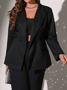 SHEIN Clasi 1 pieza Blazer negro de manga larga con cuello de solapa talla grande para mujer, elegante para el trabajo, otoño/invierno