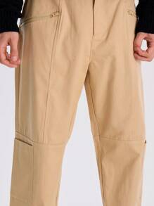 Musero Straight Leg Oversized Seam And Zip Detailing Pants Winter - Khaki - View 5