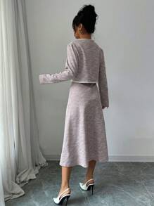 Elenzga 女士优雅珍珠装饰短款夹克和紧身连衣裙两件套