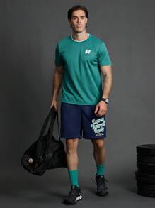 Gym Rark Boyfriend Style Men's Letter Print Short Sleeve Sportswear T-Shirt Compression Shirt Men - Green - View 6
