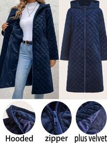 SHEIN Clasi Abrigo acolchado con capucha de moda para mujer, para otoño/invierno, con bolsillos en diagonal