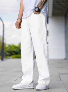 Manfinity Hypemode Jeans rectos de color liso casual para hombre