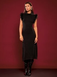 Glamine Vestido de suéter con cuello alto y esponjoso para mujer para otoño/invierno - Días festivos Navidad