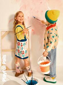 SHEIN 2pcs Young Girls Floral Print Long Sleeve Ruffle Collar Blouse & Pinafore Skirt Sweater Set, Cute/Retro/Casual, Suitable For School And Outdoor, Spring/Autumn/Winter - Multicolor - View 5