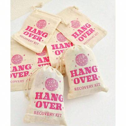 SHEIN Hangover Survival Kit Canvas Favor Bags, Drawstring Gift Bags (1/2/6/12 Pack) For Wedding, Christmas, Halloween Party Favors