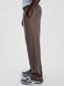 Musero Pantalones de chándal con cintura elástica, estilo lavado desteñido y pierna recta ancha para hombre, parte de un armario cápsula de invierno - Café integral - Ver 3