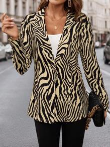 SHEIN Clasi Women Elegant Zebra Print Pattern Long Sleeve Blazer