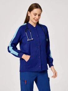 TaskEZ Giacca scolorata a maniche raglan con bottoni frontali, uniforme da camice a maniche lunghe - Blu - Visualizzare 5