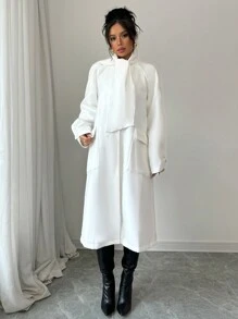 Chiquease Elegant Loose Solid Color Long Sleeve Long Overcoat, Autumn Fall Cloth For Women - White - View 6