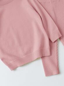 SHEIN Baby Girl Soft, Warm, Elastic All-Match Long Sleeve Sweater And Pants Set, Suitable For Daily Casual Wear, Home Or Outings