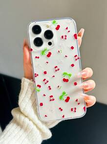 Studio Mila Sanchez 艺术家极简主义樱桃印花透明手机壳，带蝴蝶结孔装饰，兼容 iPhone 16，女芯风格 - 無色 - 查看 1