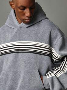 SUMWON Striped Detail Pullover Hoodie With Large Kangaroo Pocket Streetwear Casual Winter Fall Athleisure Active Sporty Urban Daily Comfort