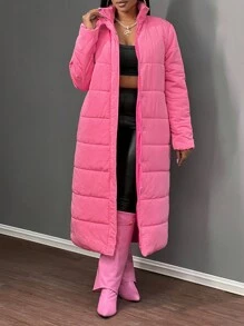 Slaydiva Damen einfarbiger Mantel mit Reißverschluss vorne, Langarm, mit Kapuze und Steppfutter