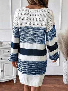 SHEIN LUNE Vrouwen ronde hals lange mouw effen kleur patchwork casual cropped trui jurk