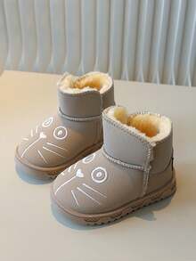 Giày bốt đi tuyết dày ấm áp mới cho bé gái mùa đông 2024, Giày bốt trẻ em dễ thương hoạt hình, Giày bốt ngắn lông nhung cho bé trai mới biết đi, Giày bốt cổ ngắn ống chống trượt - Màu Khaki - Xem 1