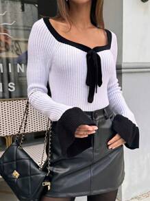 SHEIN Clasi Dames Casual Colorblock Ribgebreide Slim Fit Trui, Herfst/Winter