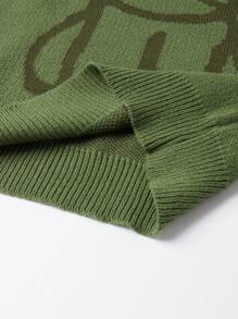 Manfinity Homme Men's Casual Cartoon Cat Pattern Sweater, Autumn/Winter - Army Green - View 7