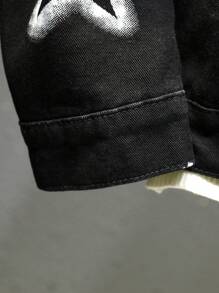 Manfinity EMRG Áo khoác nam Graffiti Star dáng rộng denim giặt đen - màu đen - Xem 9