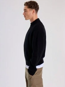 Musero Rib Knit Zip Up Track Cardigan - Black - View 2