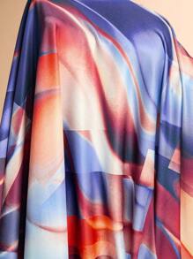 SHEIN BAE Vestido de mujer de talla grande elegante con estampado de mármol, abertura, drapeado y volantes, adecuado para uso casual, vacaciones, citas y fiestas