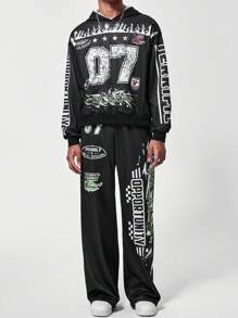 2pcs Teenager Boy Casual Cool Comfortable Hoodie & Pants Set - Black - View 1