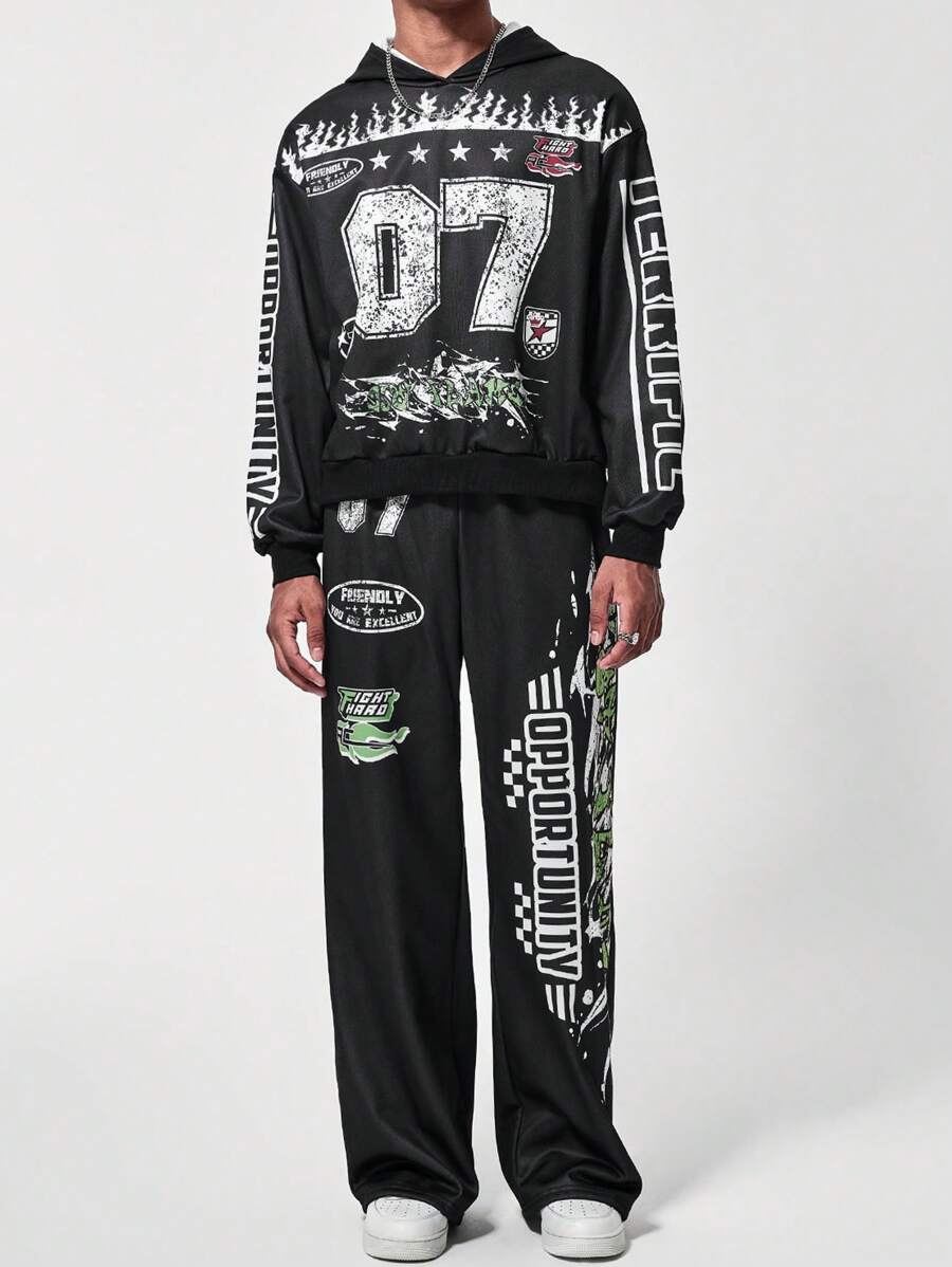 2pcs Teenager Boy Casual Cool Comfortable Hoodie & Pants Set - Black - View 1