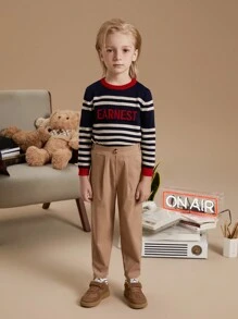 PrepCrw Young Boys Khaki Woven Elastic Waist Pants, Autumn/Winter - Khaki - View 6