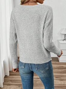 SHEIN LUNE 女士宽松圆领休闲针织套头衫，秋冬新品 - 淺灰色 - 查看 2