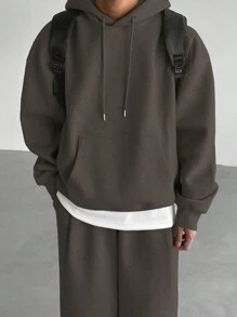 DAZY Men Solid Color Long Sleeve Drawstring Hoodie And Sweatpants Casual 2 Pieces Set, Autumn - Dark Grey - View 3